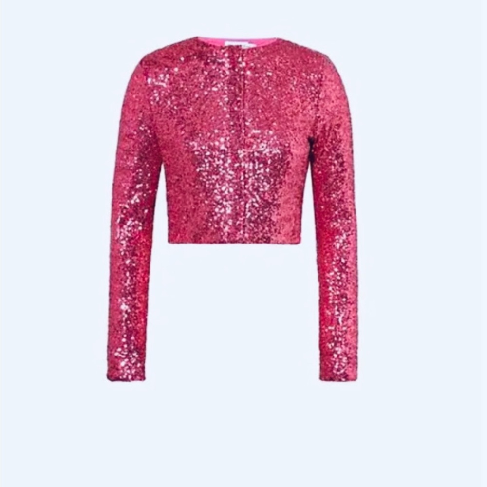 GOOD AMERICAN Pink Sequin Long Sleeve Crop Top NWT 💖